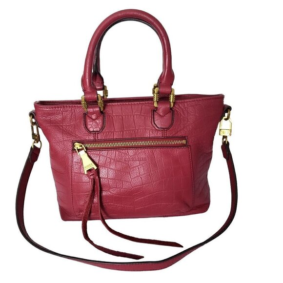 Aimee Kestenberg Pink Pebble Leather Croc Embossed Satchel & Shoulder Tote Bag - Picture 16 of 16